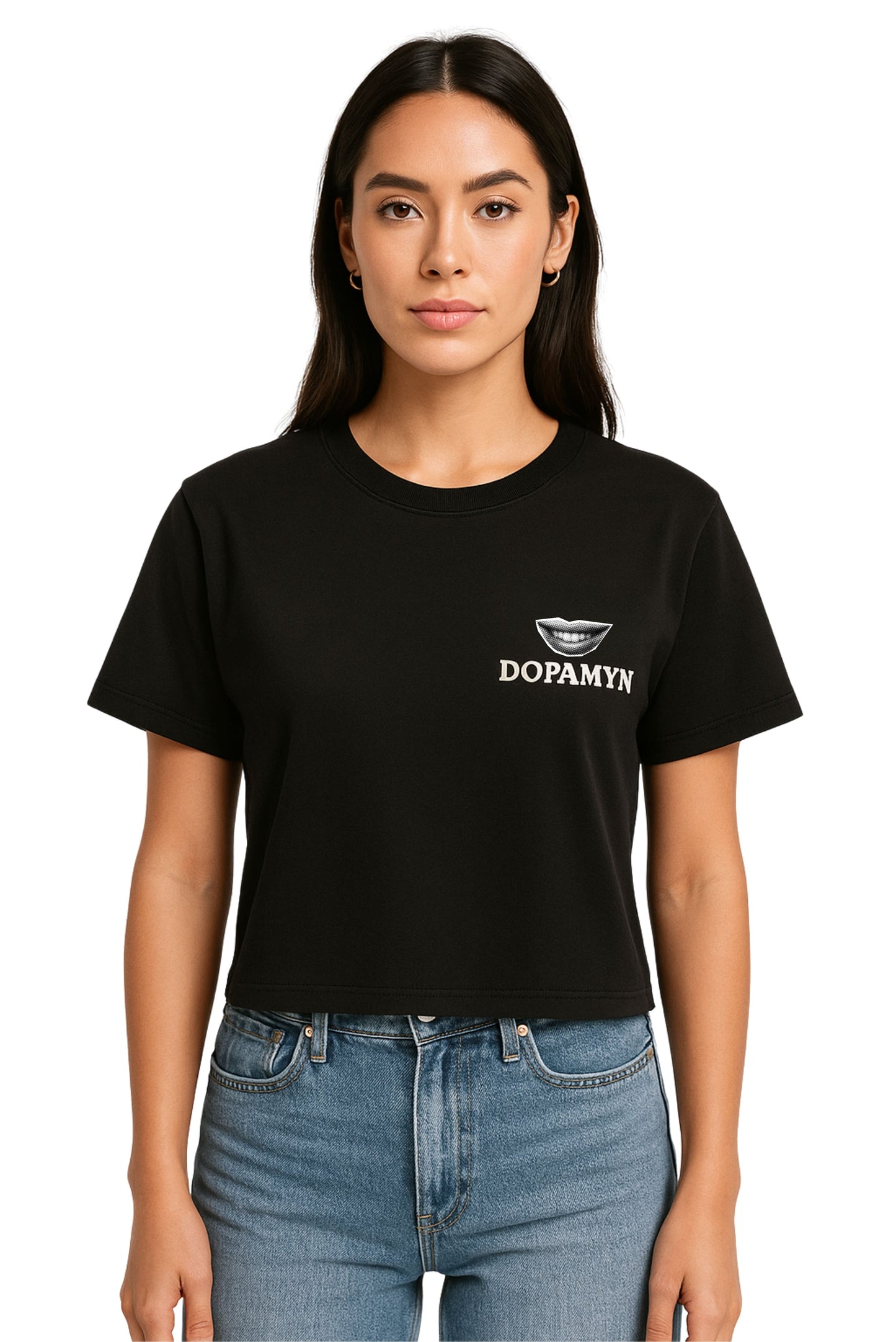Crop top negro minimalista de algodón con estampado DOPAMYN