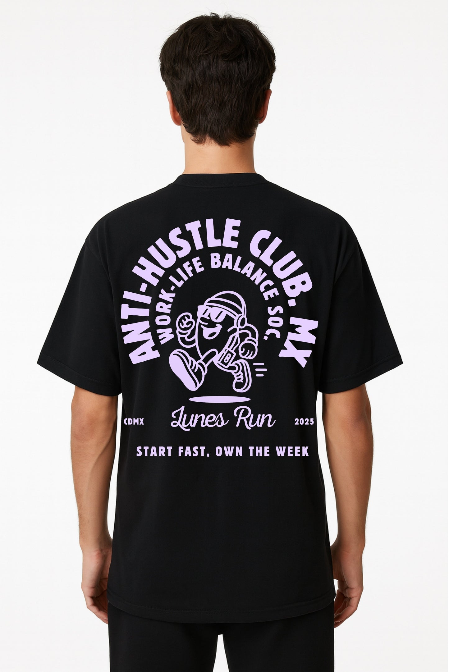 Playera oversize negra unisex con estampado deportivo Work Life Running Athletics de DOPAMYN