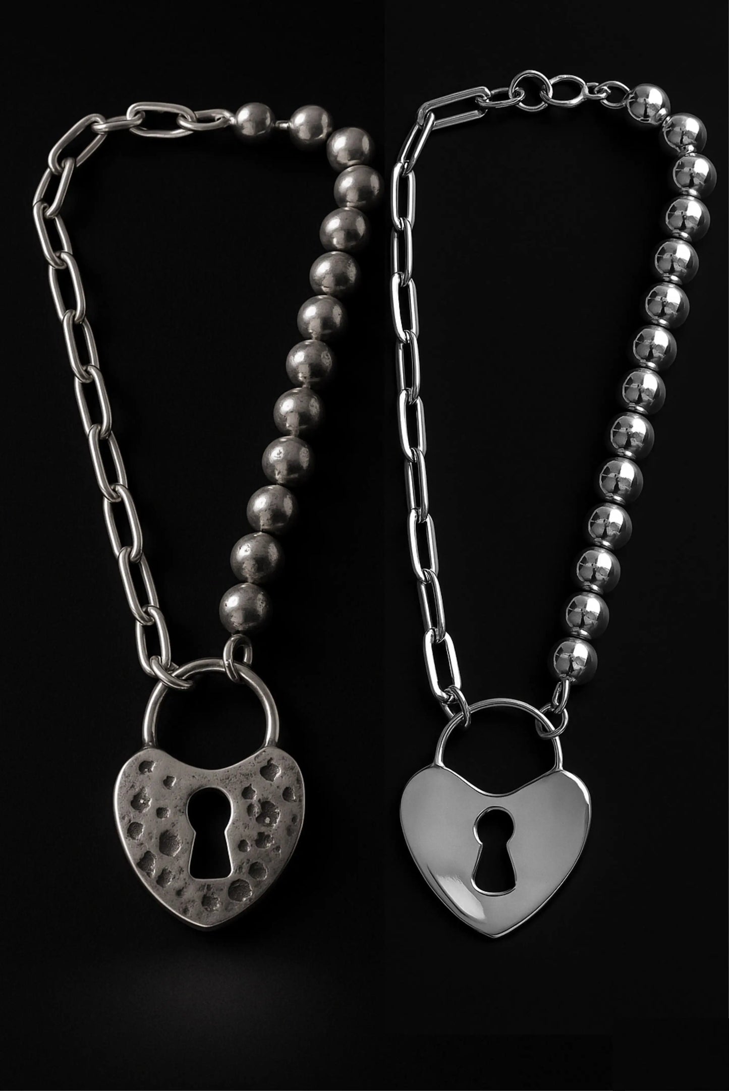 Pulsera LockHeart unisex con perlas, candado de corazón martillado en plata – Dopamyn