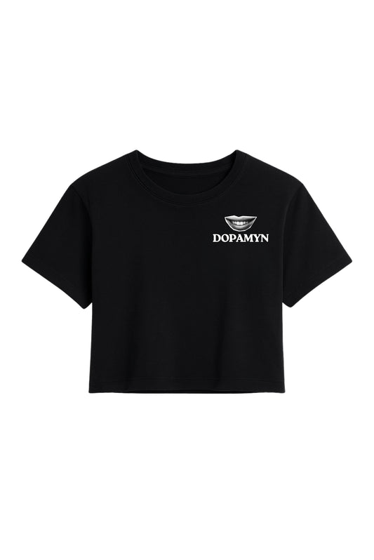 Crop top negro minimalista de algodón con estampado DOPAMYN