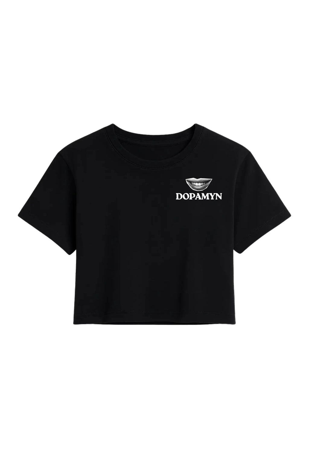 Crop top negro para mujer de algodón premium con diseño gráfico rebel atrás.