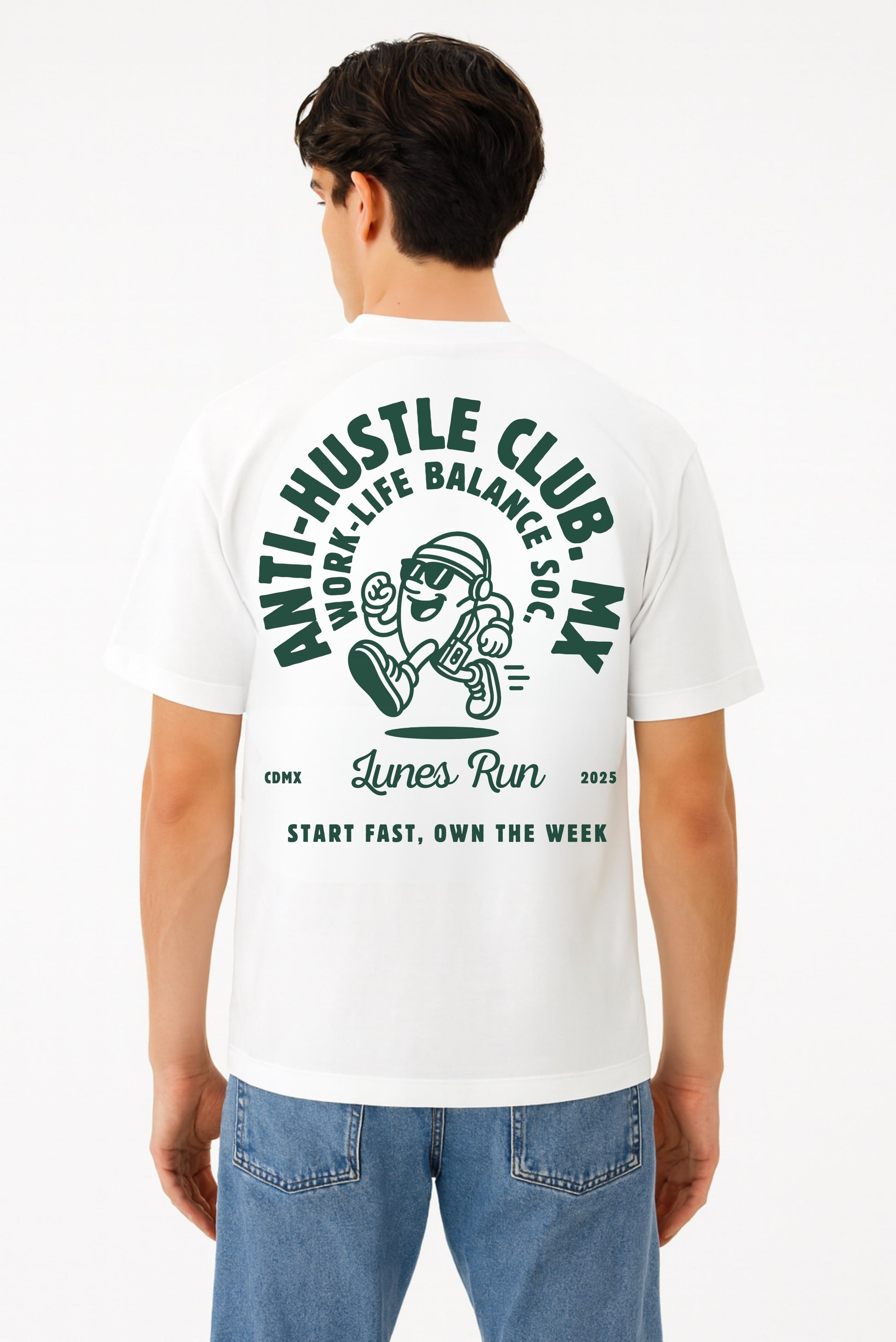 Playera oversize blanca unisex con estampado deportivo Work Life Running Athletics de DOPAMYN