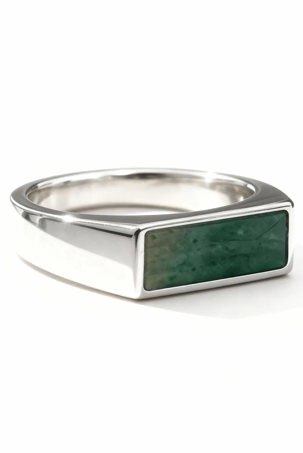 Anillo Rectangular en plata .950 diseño geométrico moderno unisex con piedra natural jade DOPAMYN