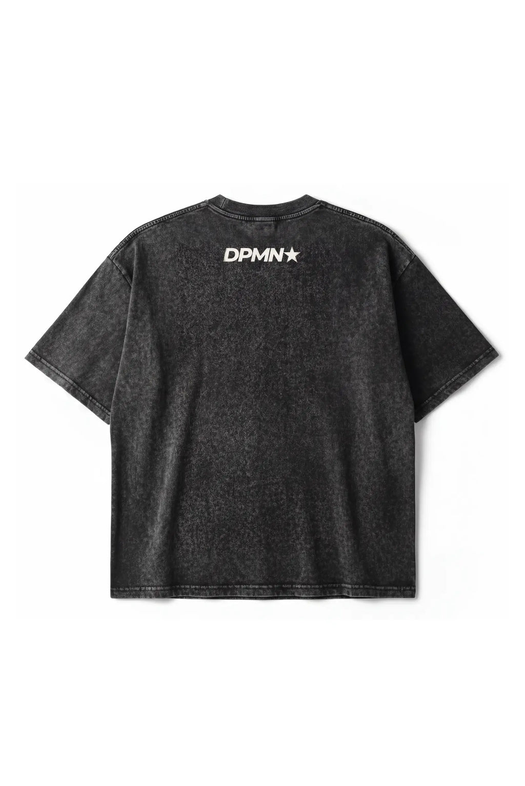 Playera Peace DPMN negra acid wash oversized logo DPMN espalda streetwear unisex
