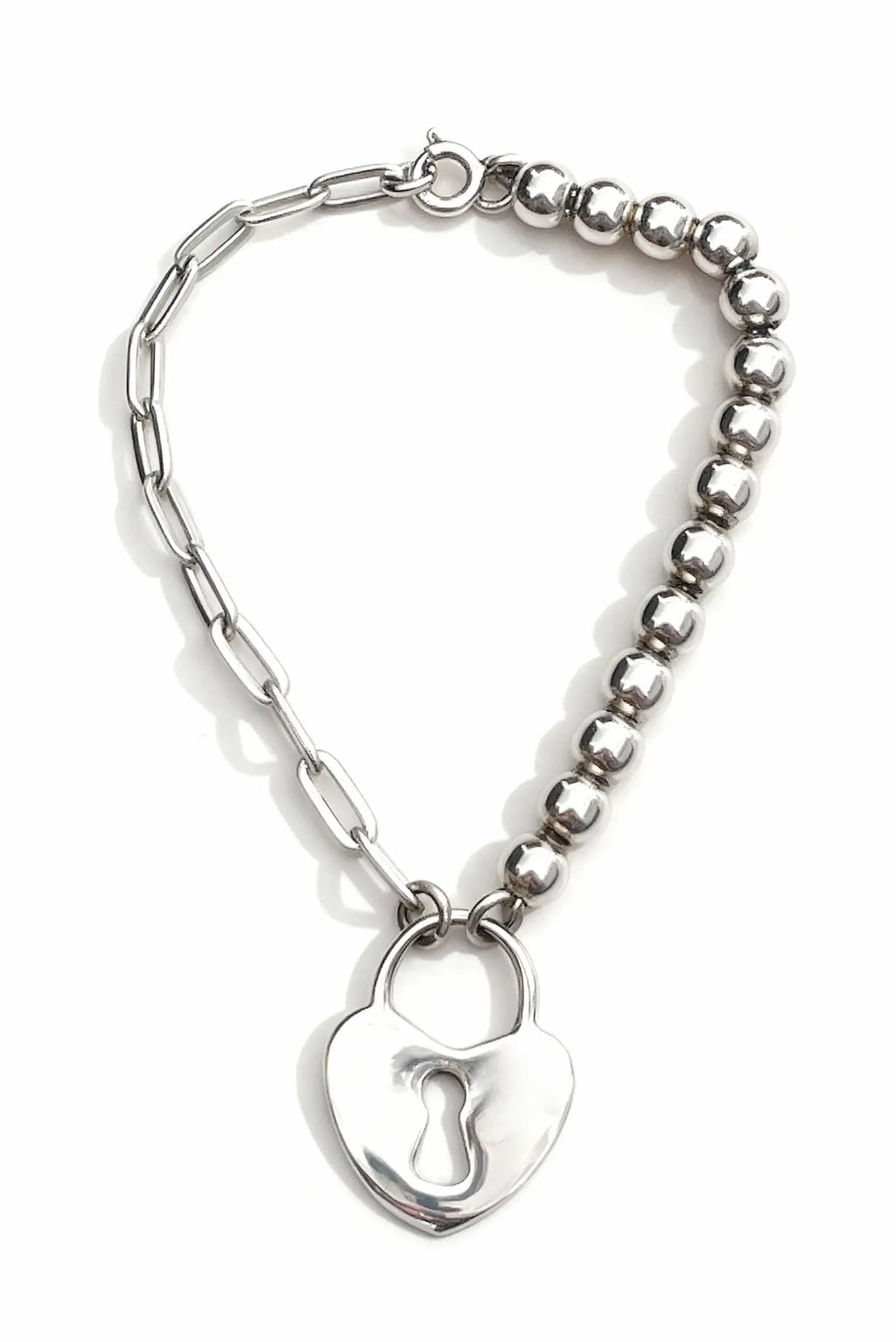 Pulsera LockHeart unisex con perlas, candado de corazón martillado en plata  Dopamyn