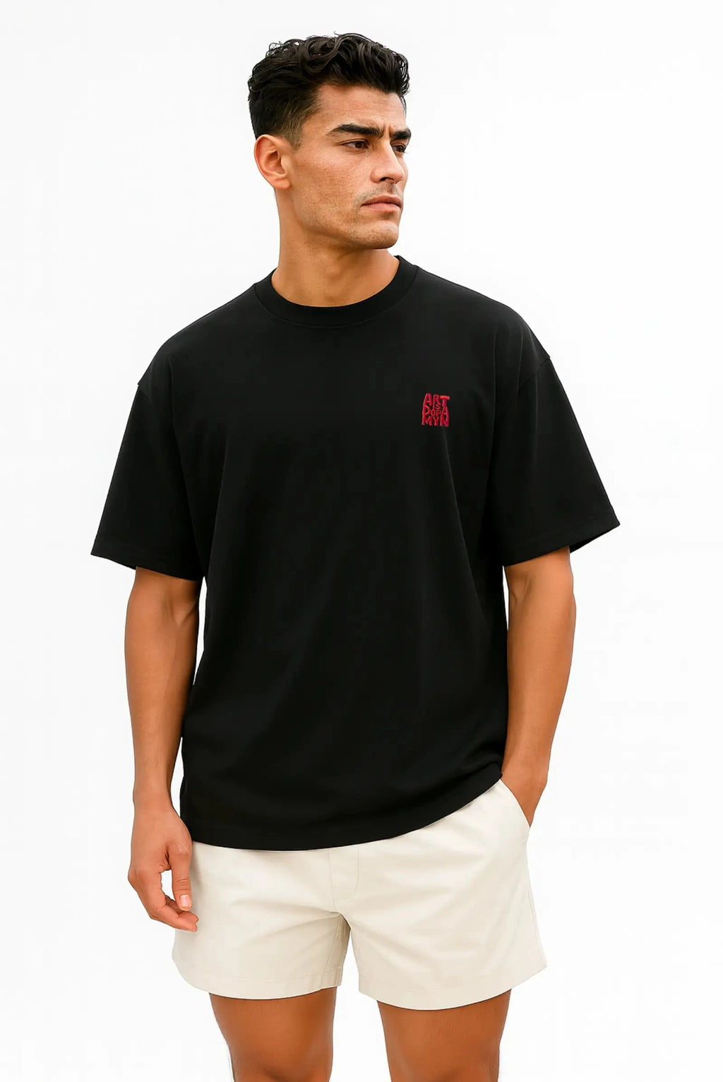 Playera negra oversized unisex Dopamyn con bordado frontal ART IS DOPAMYN