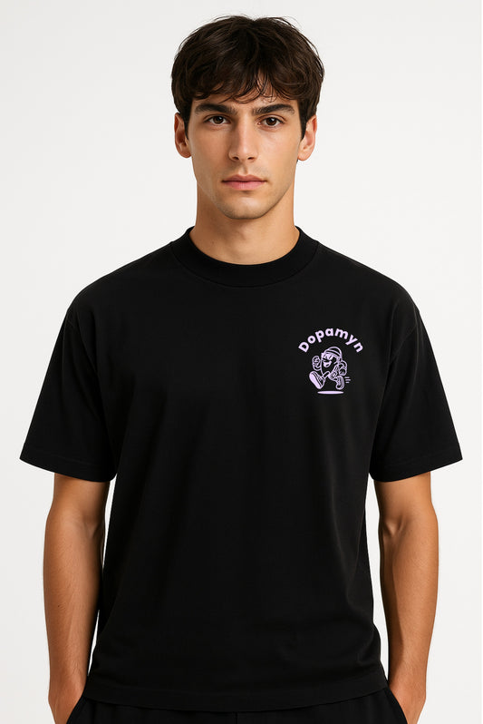 Playera oversize negra unisex con estampado deportivo Work Life Running Athletics de DOPAMYN