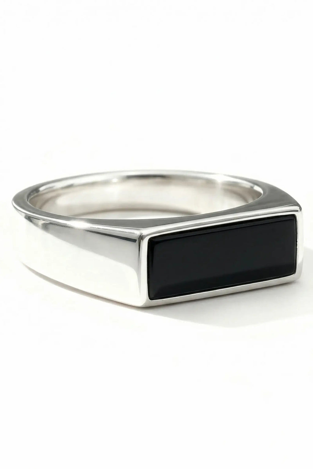 Anillo Rectangular en plata .950 diseño geométrico moderno unisex con piedra natural onix DOPAMYN