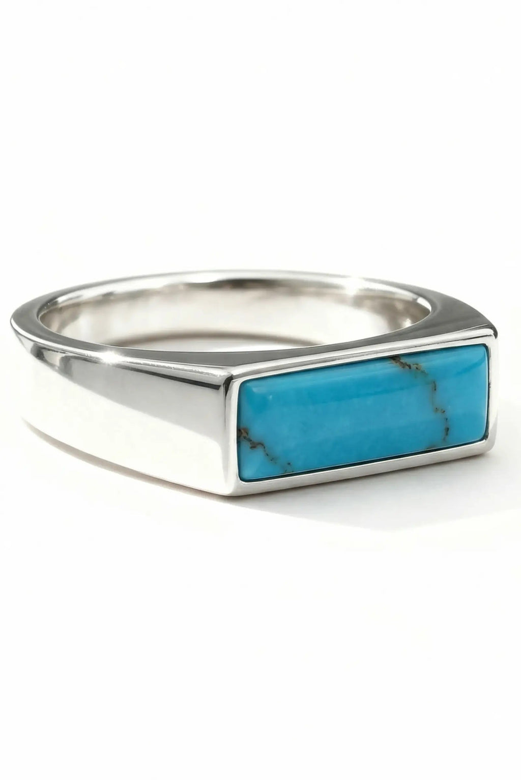 Anillo Rectangular en plata .950 diseño geométrico moderno unisex con piedra natural turquesa DOPAMYN