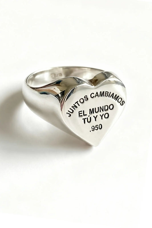 Anillo sello de corazón en plata esterlina con grabado personalizado y valor sentimental Dopamyn