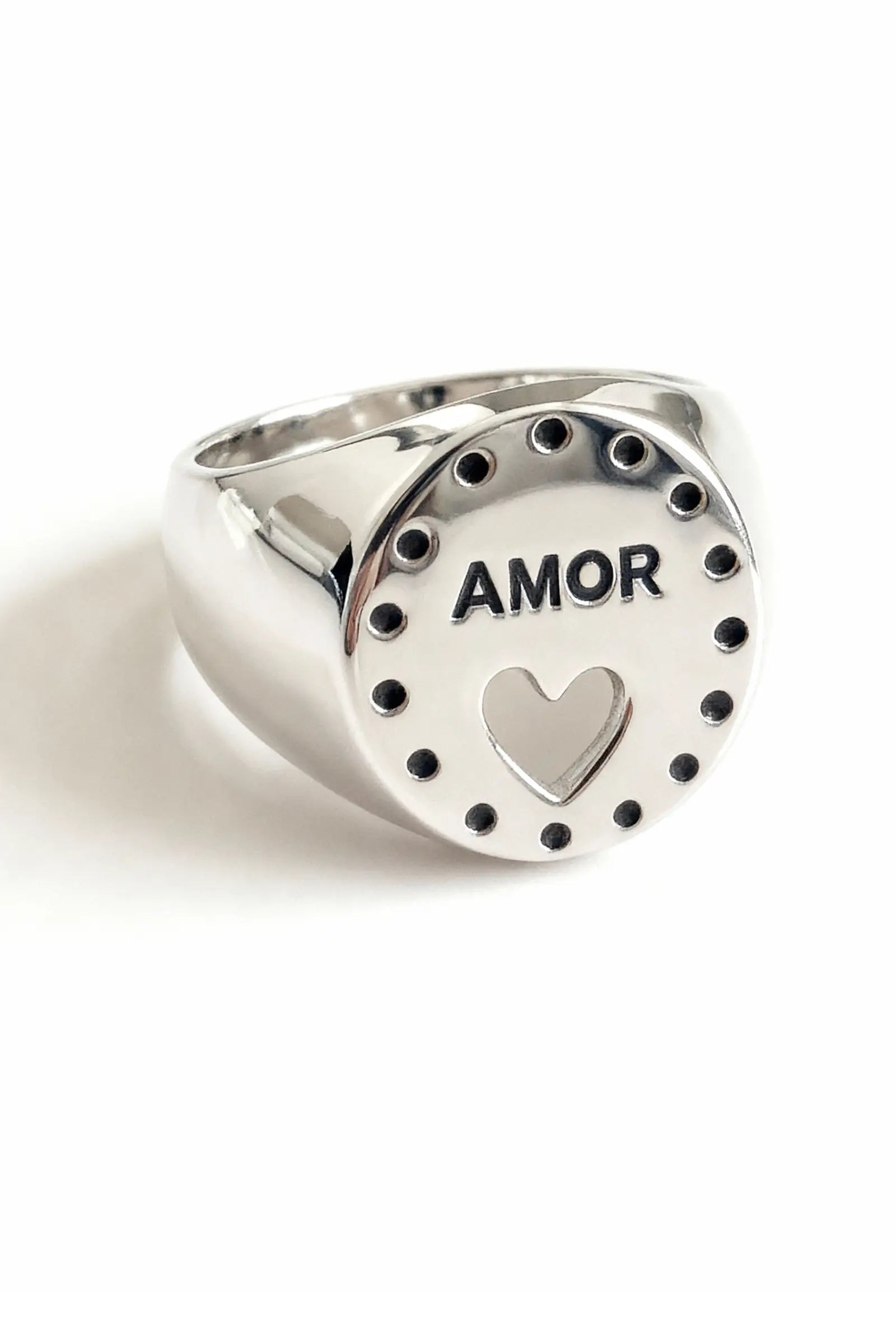 Anillo unisex de plata con palabra AMOR y corazón Dopamyn
