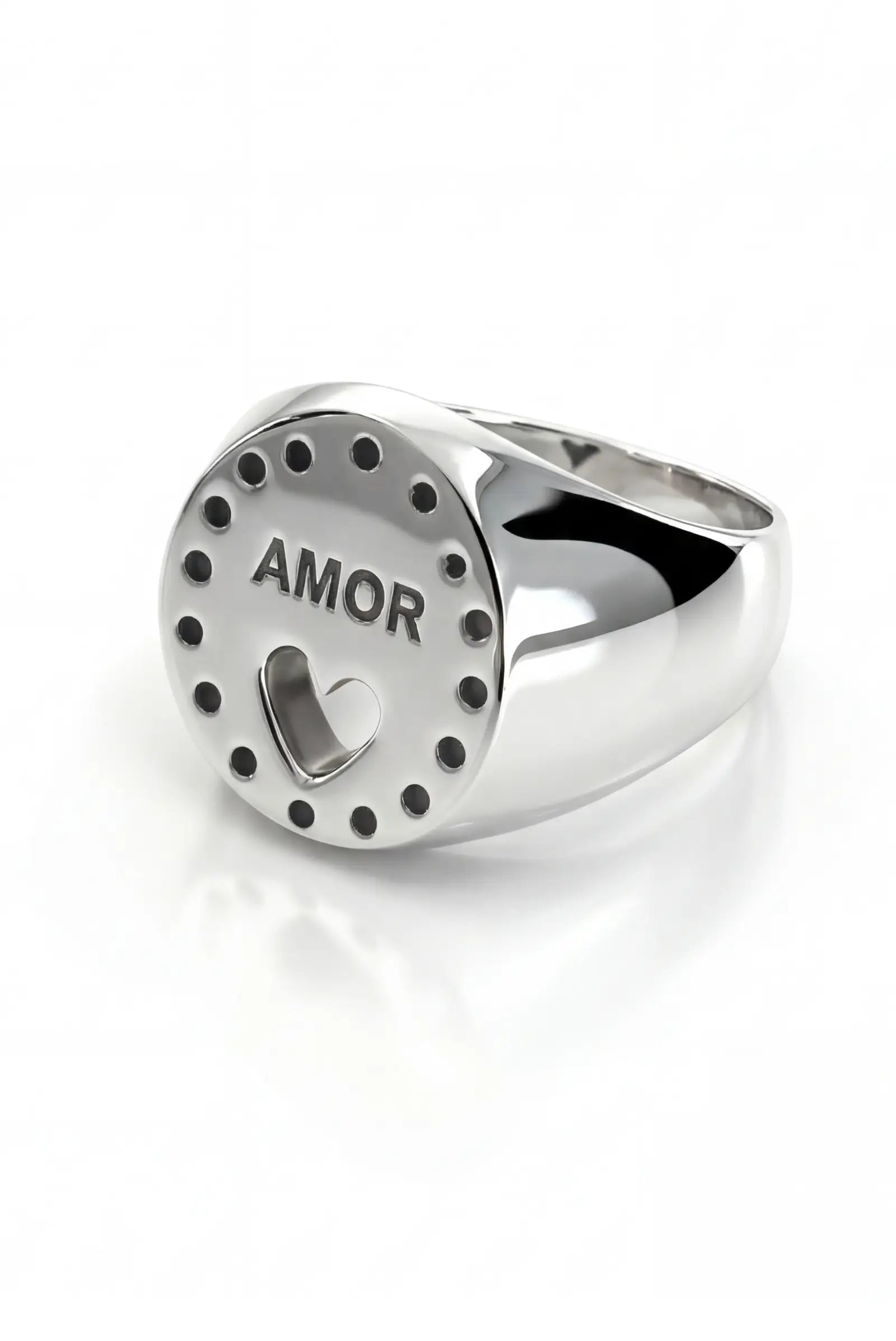 Anillo unisex de plata con palabra AMOR y corazón Dopamyn