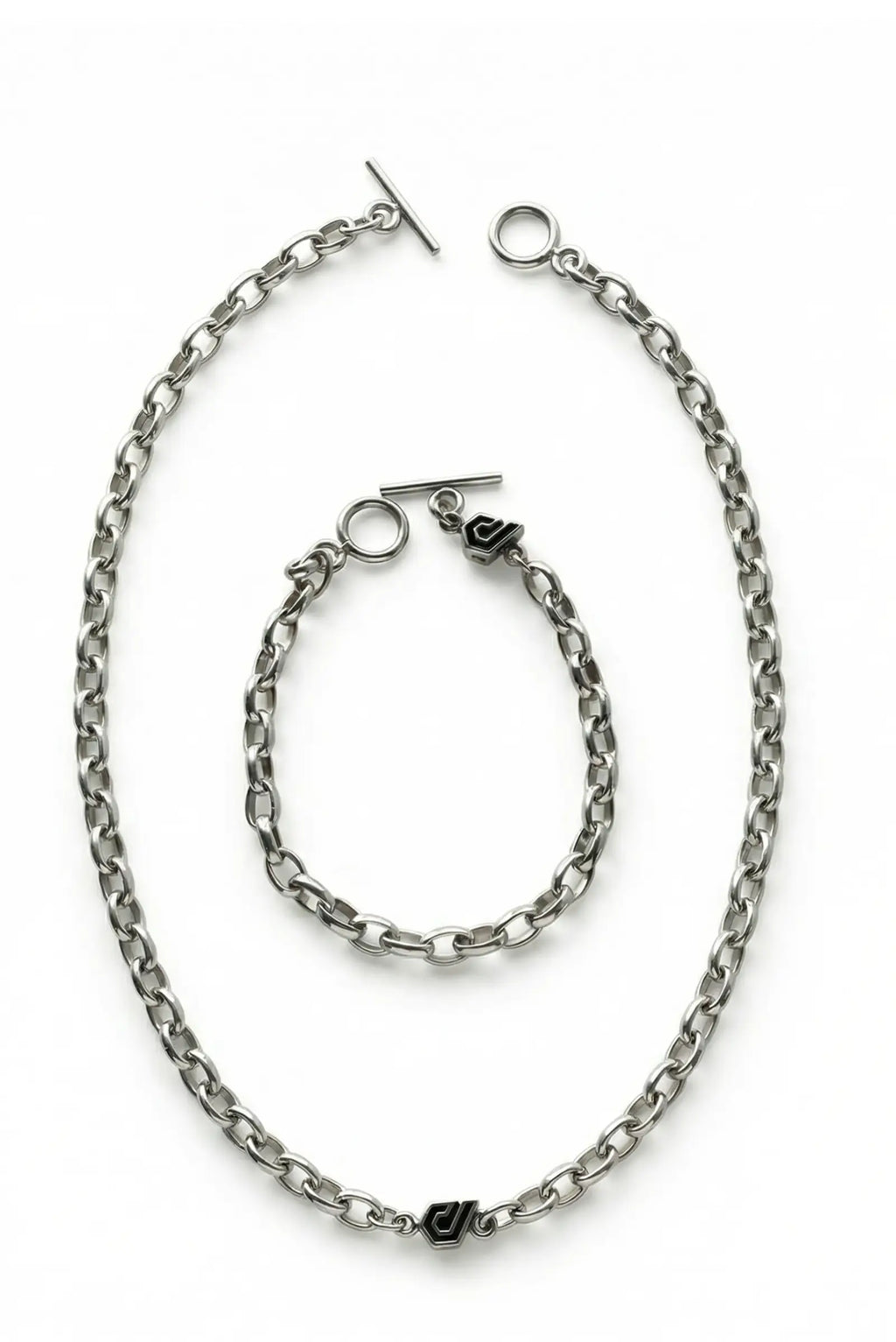 Set de cadena y pulsera unisex con eslabón grande en plata esterlina Dopamyn