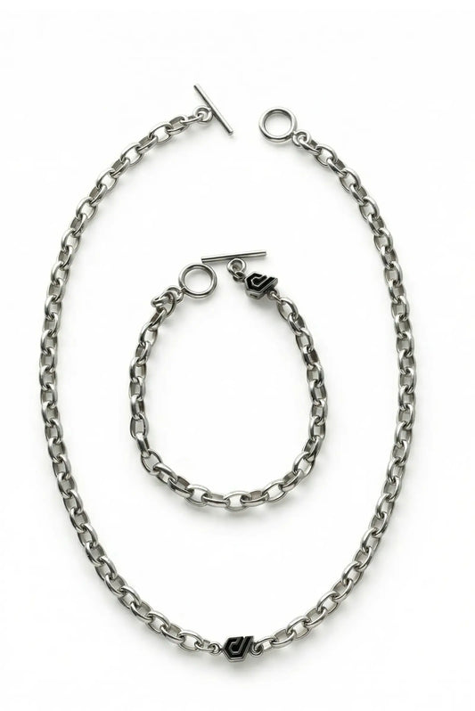 Set de cadena y pulsera unisex con eslabón grande en plata esterlina Dopamyn