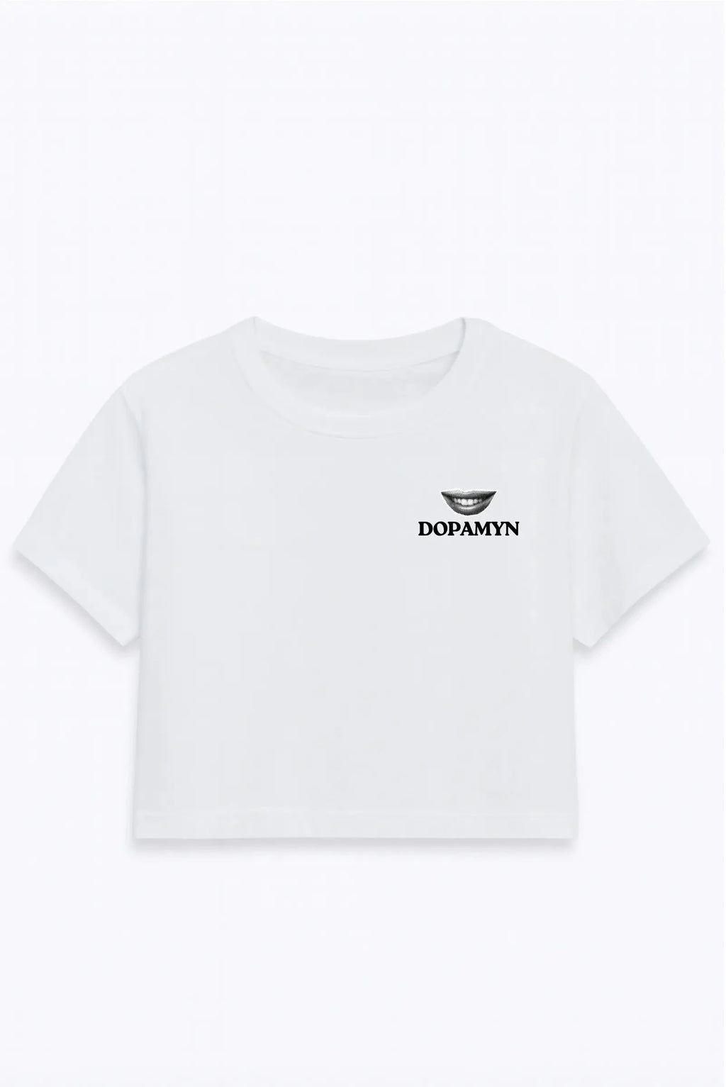 Crop top blanco para mujer de algodón premium con diseño gráfico rebel atrás.