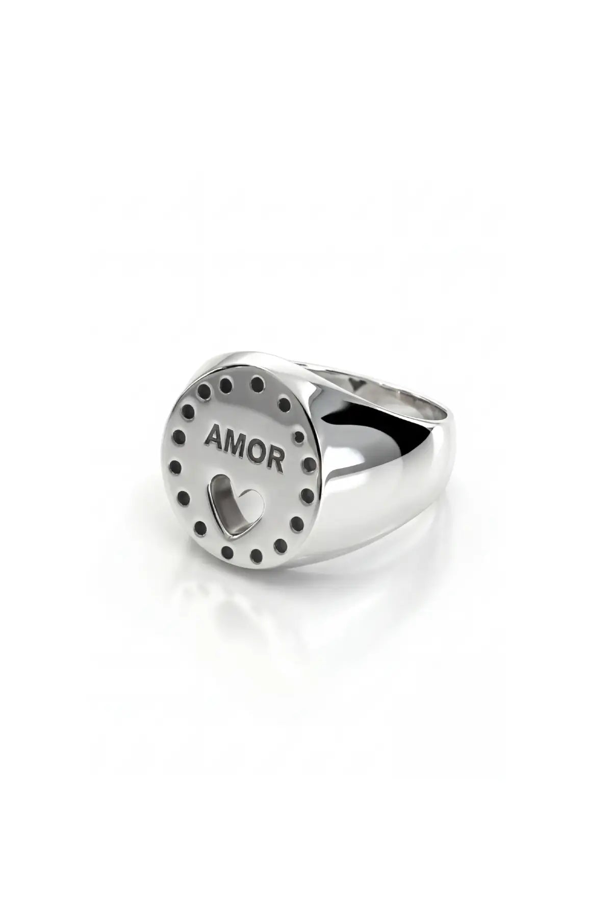Anillo unisex de plata con la palabra AMOR y corazón Dopamyn