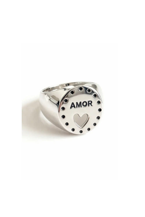 Anillo unisex de plata con la palabra AMOR y corazón Dopamyn