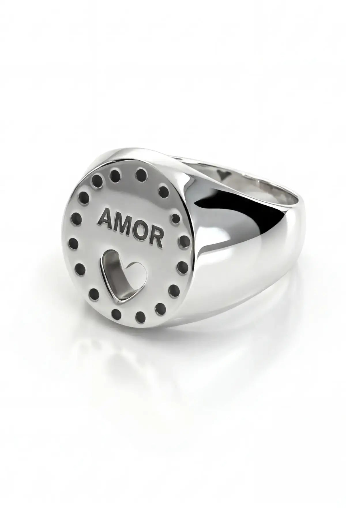 Anillo unisex de plata con la palabra AMOR y corazón Dopamyn