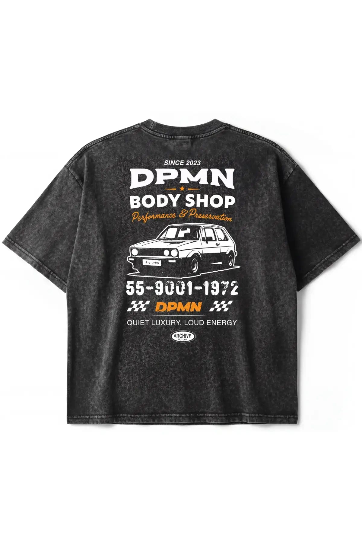 Archive Motors Semi Oversized Tee Washed Black, playera unisex acabado acid wash DOPAMYN