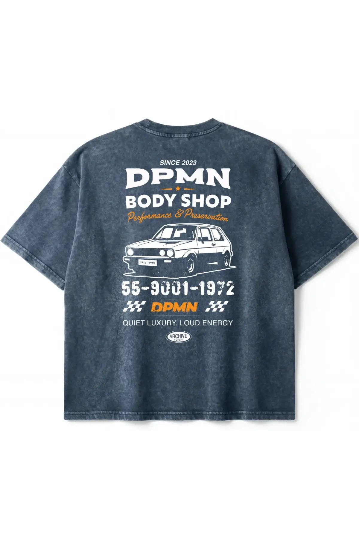 Archive Motors Semi Oversized Tee Washed Blue, playera unisex acabado acid wash DOPAMYN