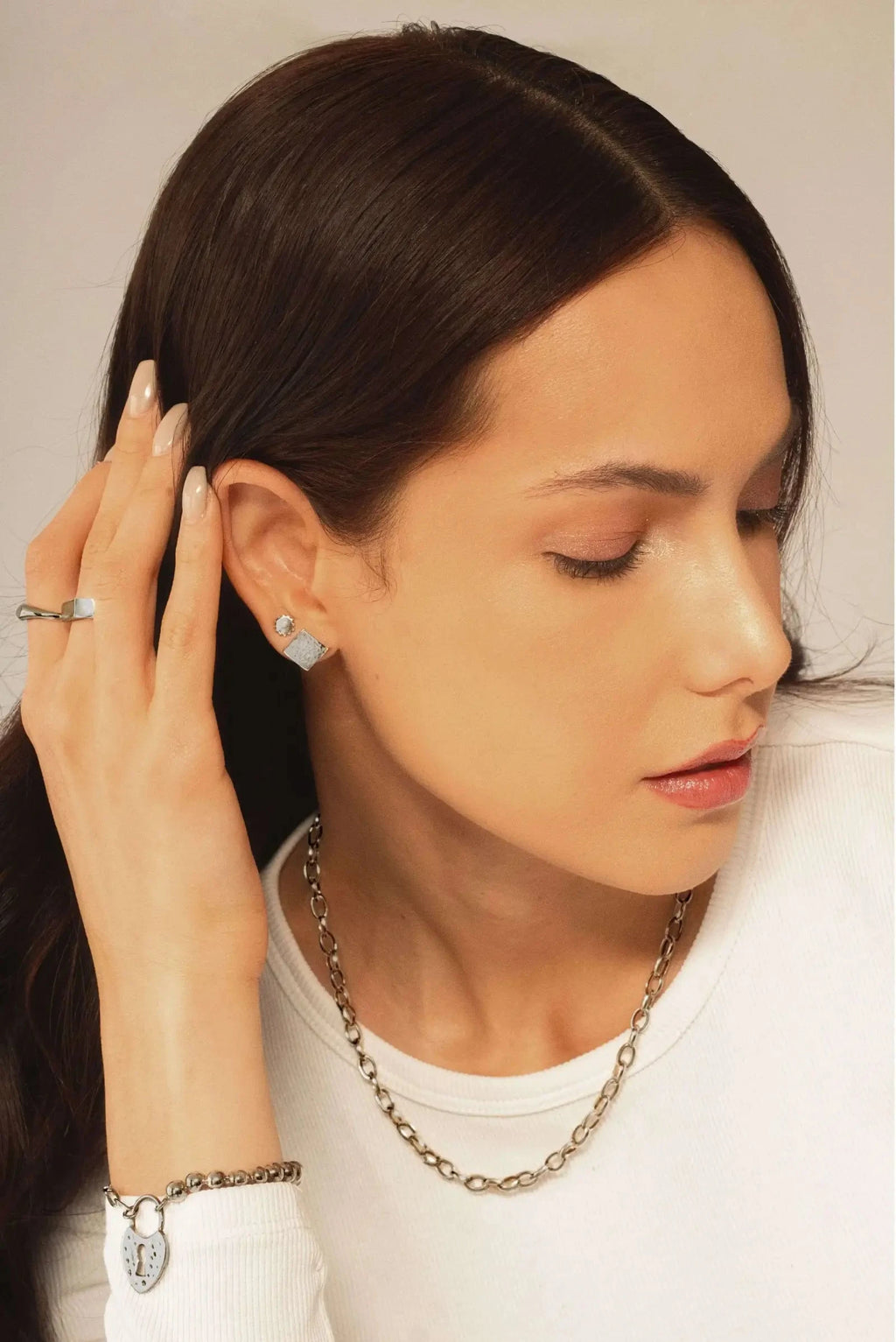 Aretes Harmonia cuadrados de plata .950 joyería artesanal minimalista y unisex Dopamyn