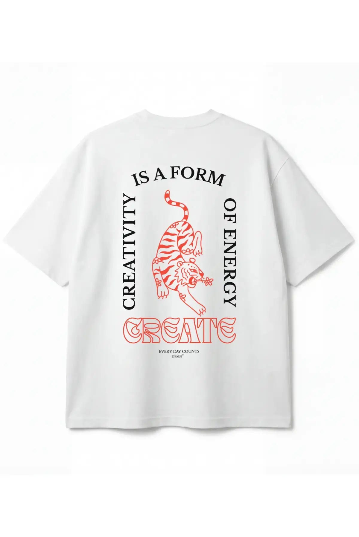 Playera  blanca Create Oversized Tee unisex con estampado Dopamyn vista frontal