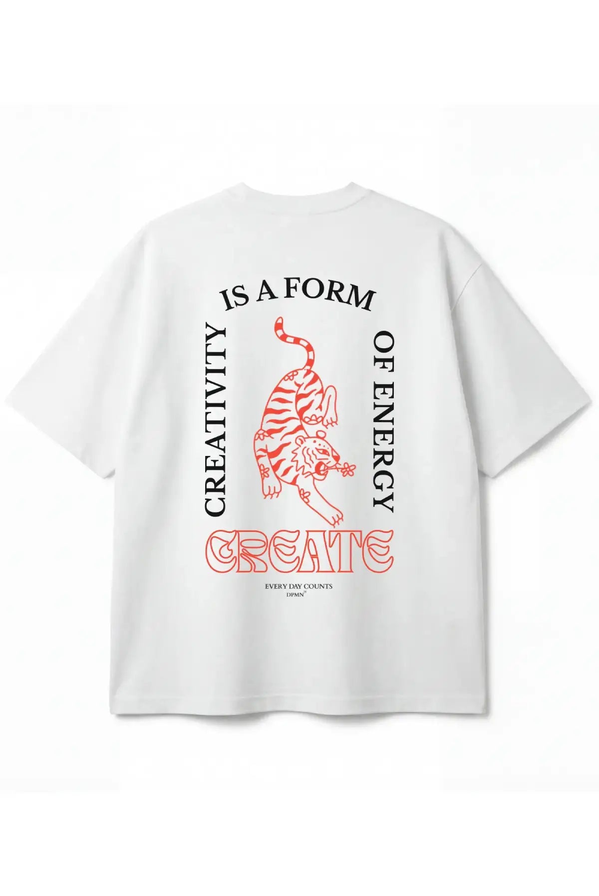 Playera  blanca Create Oversized Tee unisex con estampado Dopamyn vista frontal