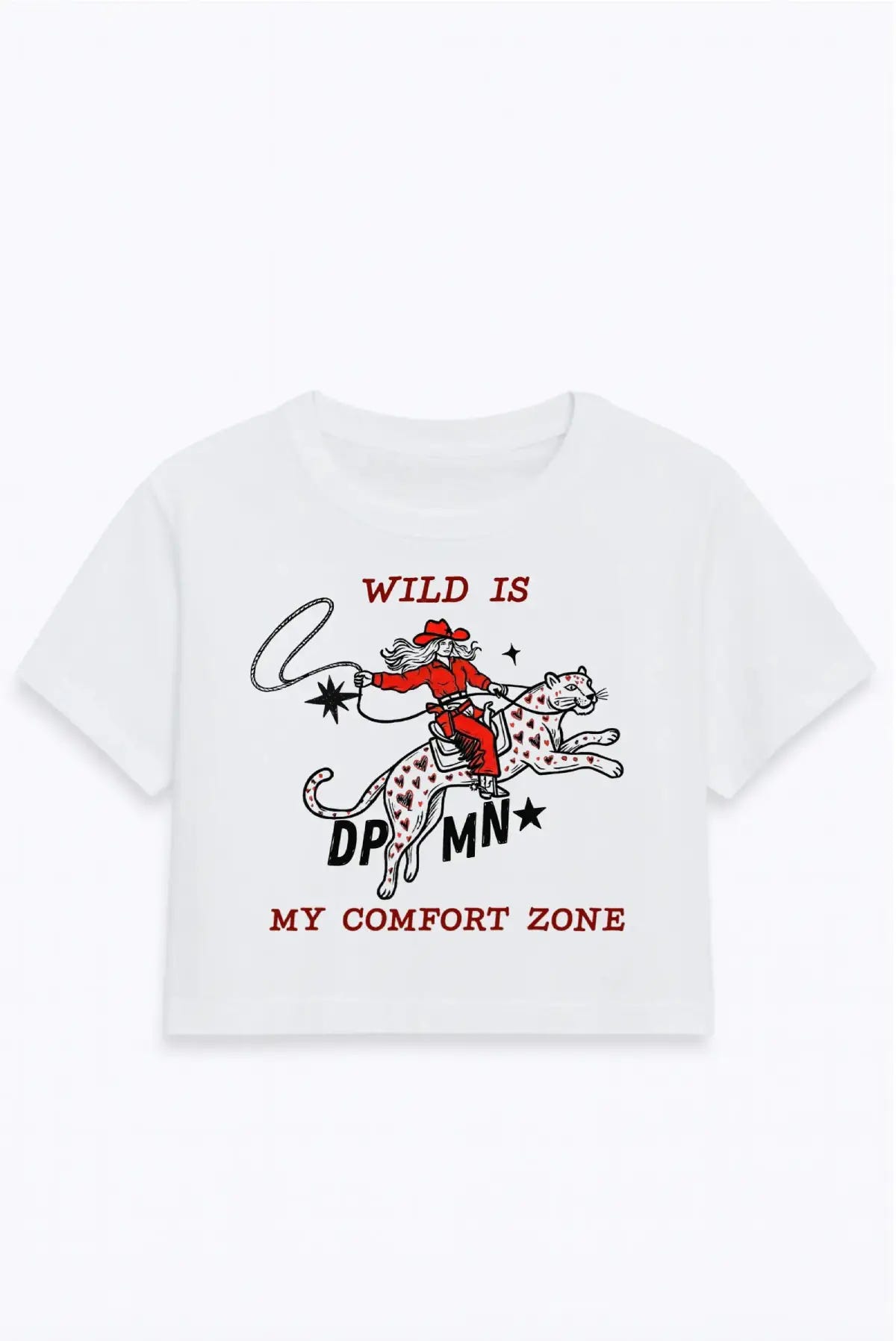 Crop Top Wild blanco con estampado gráfico y texto Wild Is My Comfort Zone DOPAMYN
