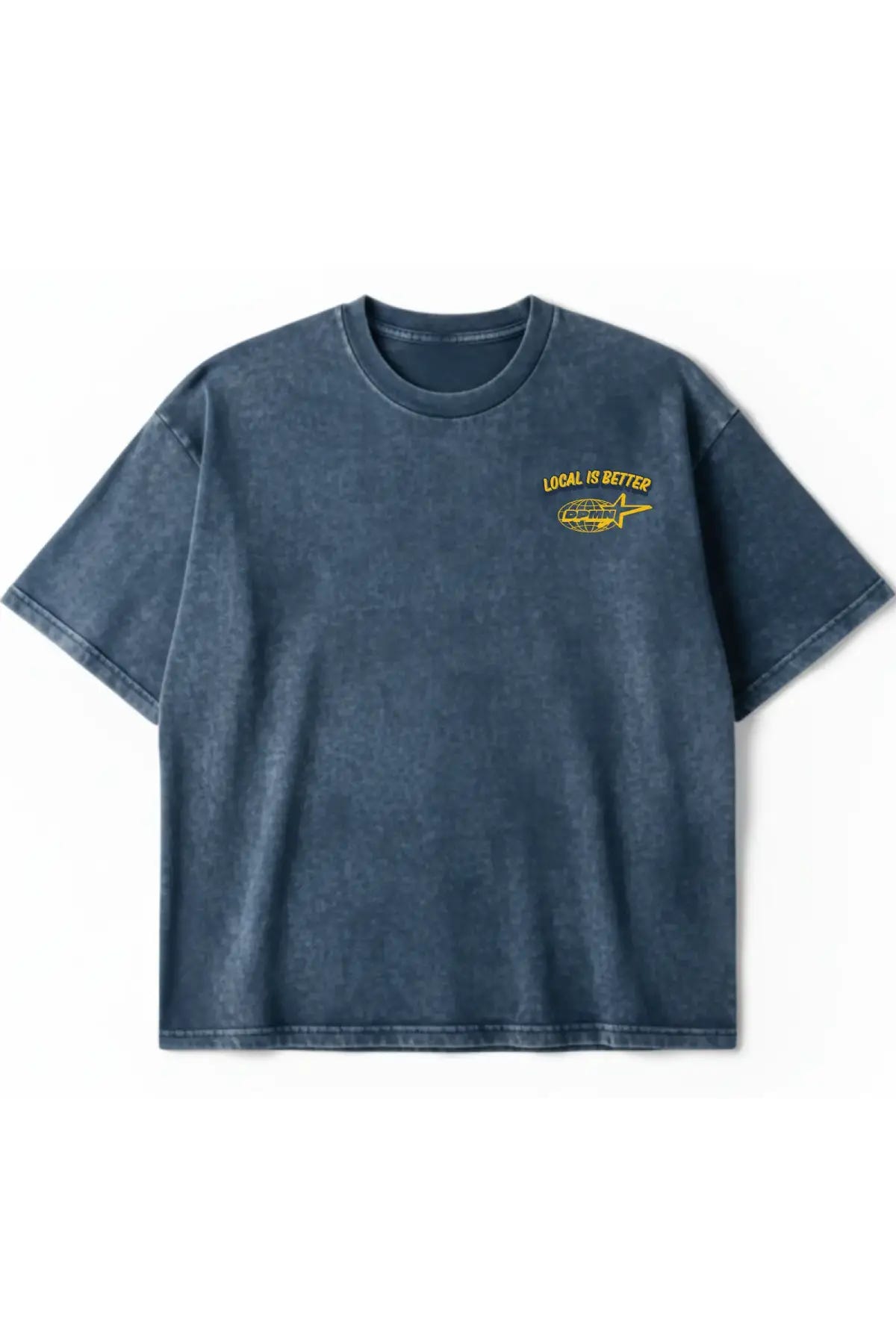 Local Is Better Semi Oversized Tee Washed Blue, detalle del estampado
