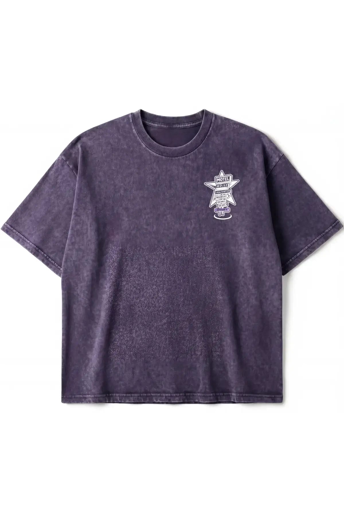 Motel Semi Oversized Tee Washed Purple, detalle del estampado