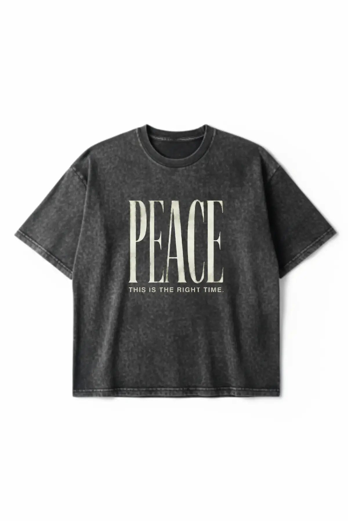 Peace Semi Oversized Tee Washed Black, playera unisex acabado acid wash DOPAMYN