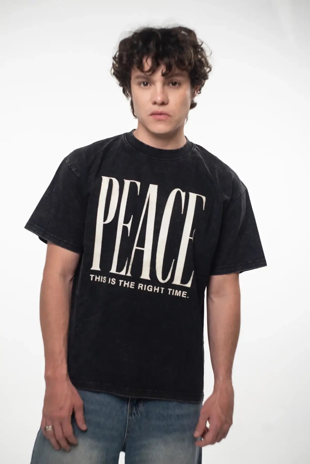 Peace Semi Oversized Tee — Washed Black