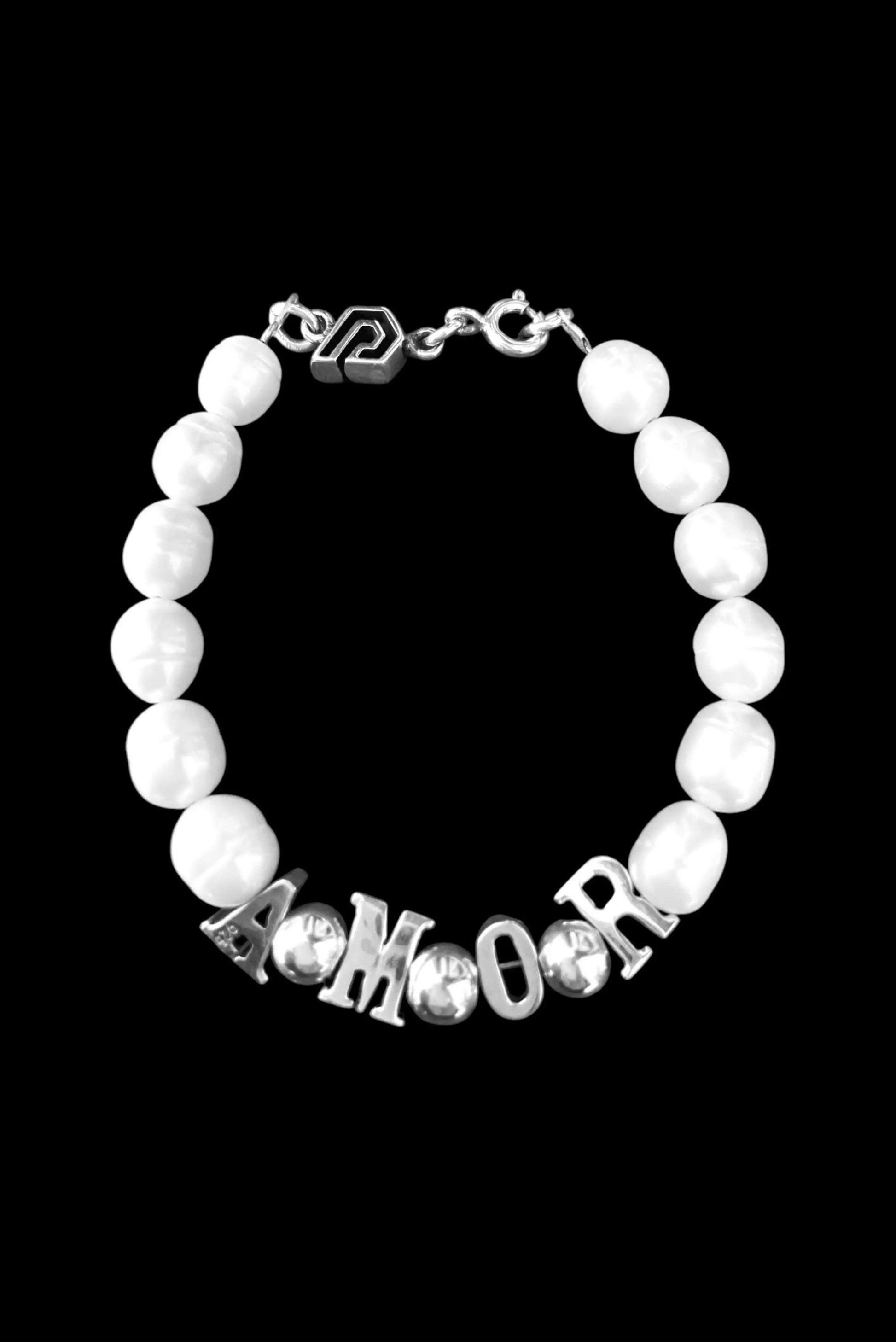 Pulsera perlas naturales blancas y perlas plata con palabra AMOR - Joyería mujer Dopamyn