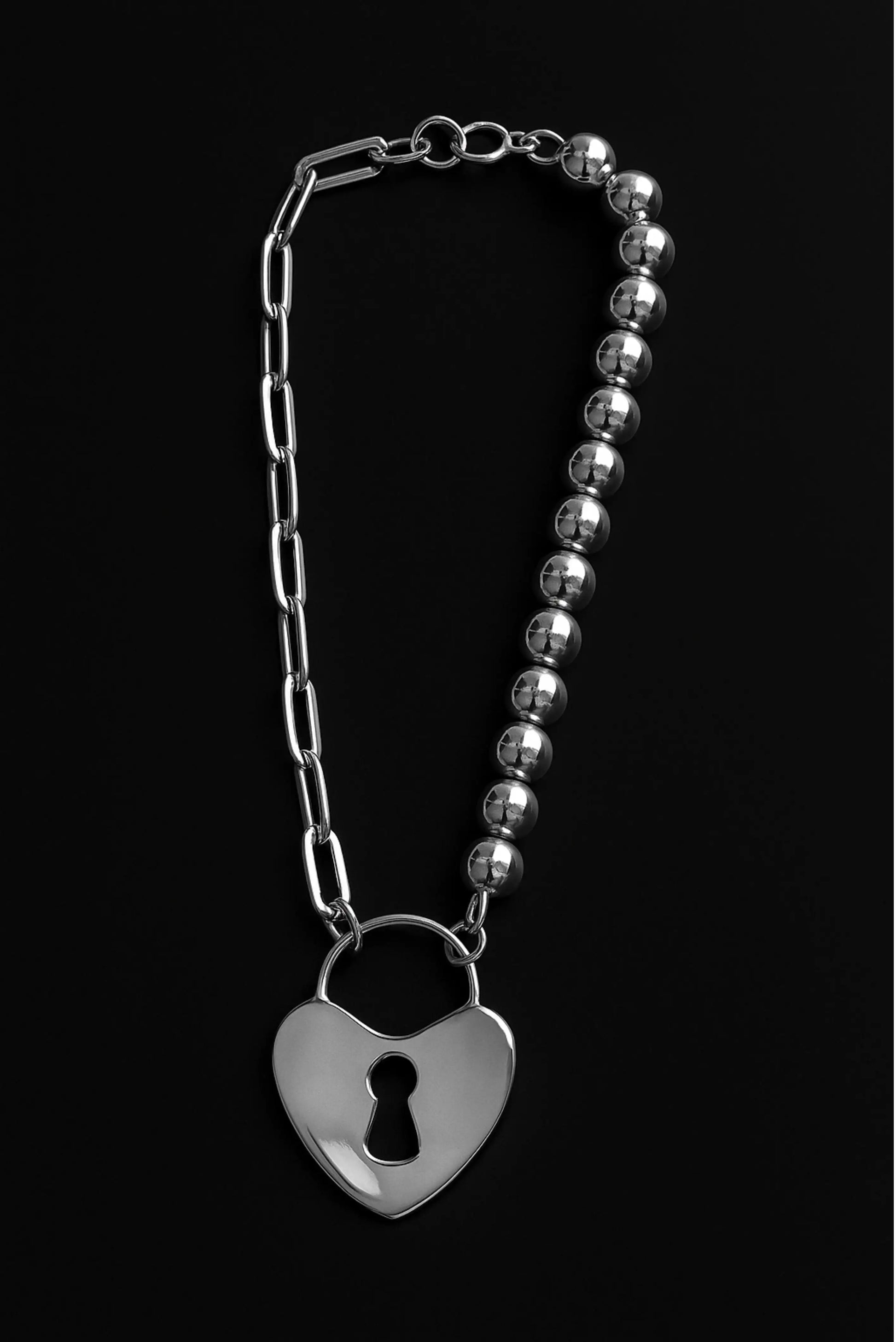 Pulsera LockHeart unisex con perlas, candado de corazón martillado en plata – Dopamyn