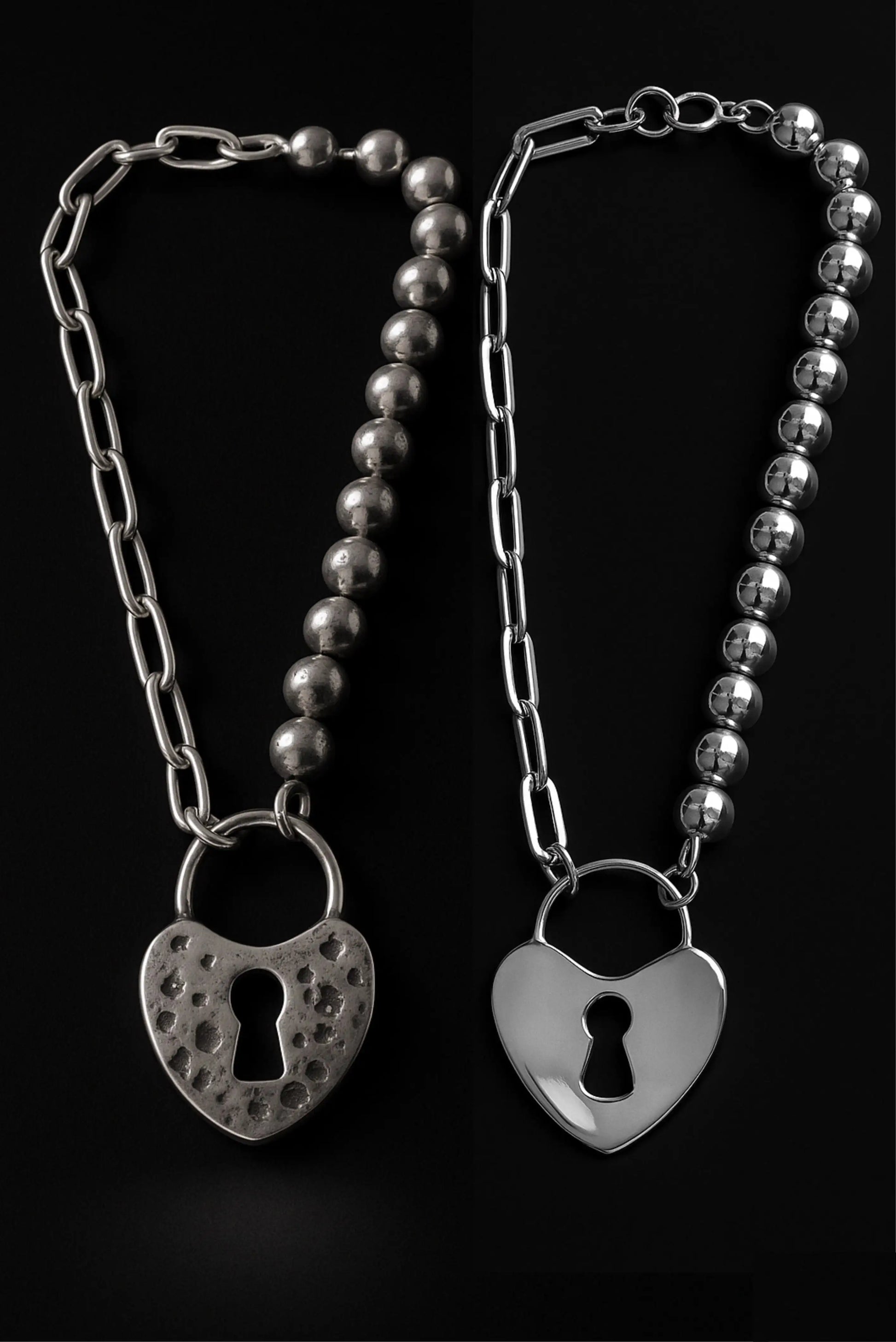 Pulsera LockHeart unisex con perlas, candado de corazón martillado en plata – Dopamyn