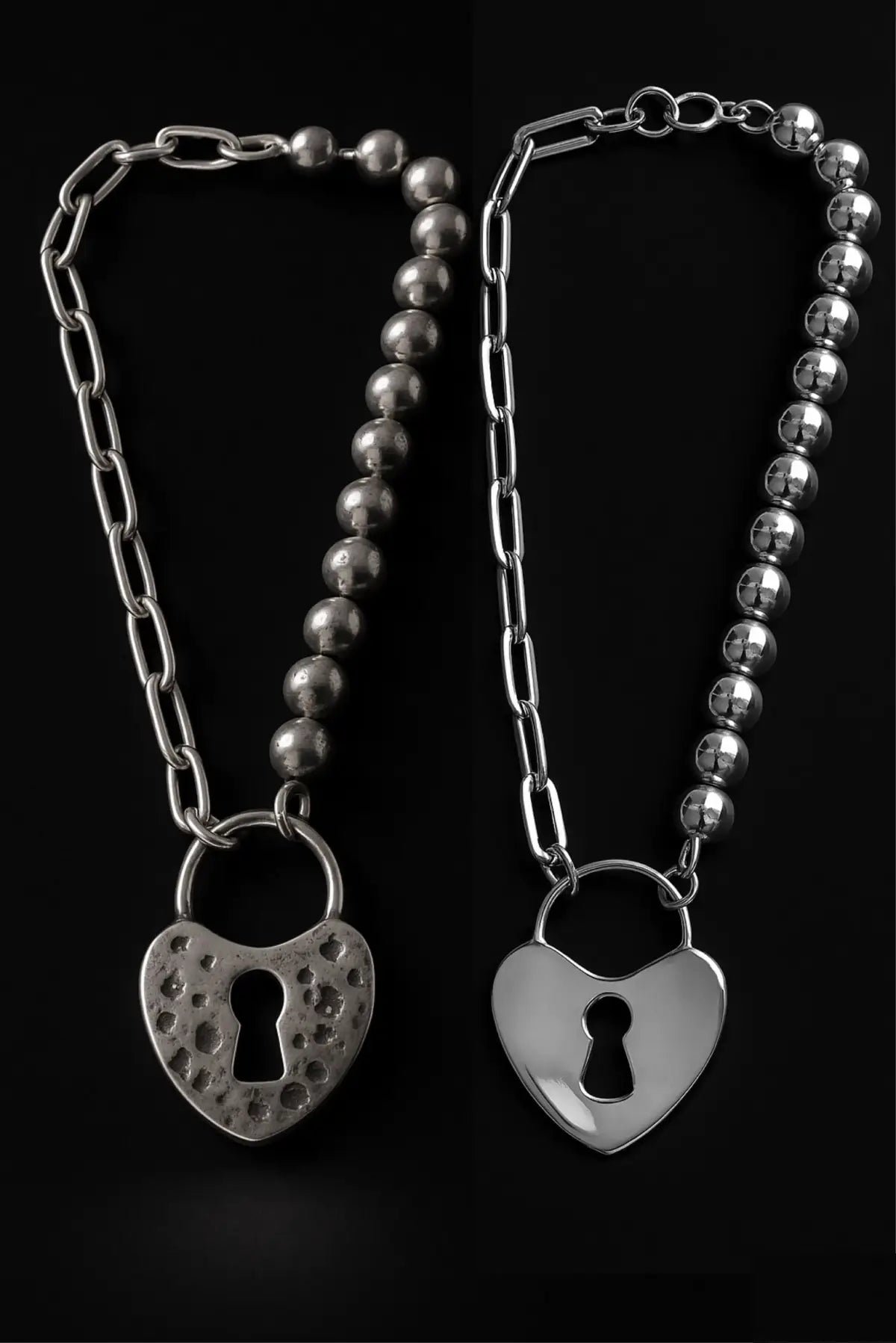Pulsera LockHeart unisex con perlas, candado de corazón martillado y liso en plata Dopamyn