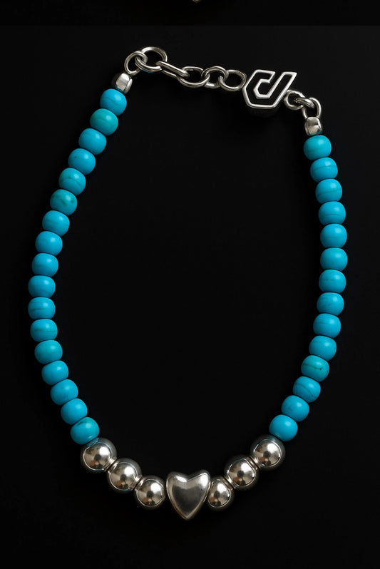 Pulsera con Turquesa natural y perlas en plata DOPAMYN