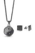 Set Ying Yang con cadena barbada y colgante Ying Yang en plata esterlina, más aretes cuadrados martillados Harmonia DOPAMYN