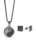 Set Ying Yang con cadena barbada y colgante Ying Yang en plata esterlina, más aretes cuadrados martillados Harmonia DOPAMYN