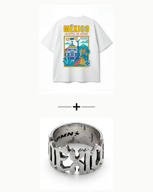 Bundle Anillo México y México Oversized Tee, plata .950 y playera de algodón con estampado de México