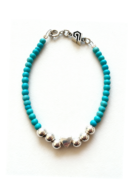 Pulsera con Turquesa natural y perlas en plata DOPAMYN